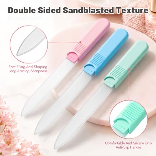 3 Pack Glass Nail Files for Natural Nails, Double-Sided Crystal Nail File