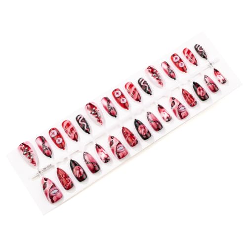 30pcs Halloween Press on Nails Gothic Red Black Eye Spider Web Fake Nails - color: Halloween Press on Nails 14