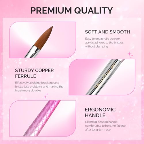 MelodySusie 3Pcs Acrylic Nail Brush Set,Size 8/10/14 - color: 3pcs pink-Brushes
