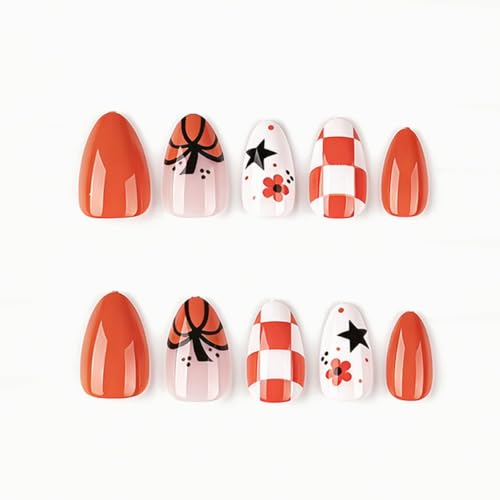30Pcs Fall Press on Nails - Short Almond Fake Nails, Orange - color: Style-10