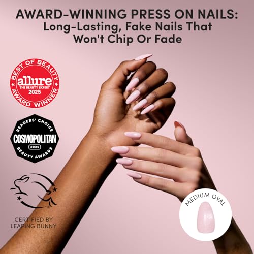 Glamnetic Press On Nails - Medium Oval, Glossy Fake Nails 30 Pc Full Kit - color: 4A - Pink Darling