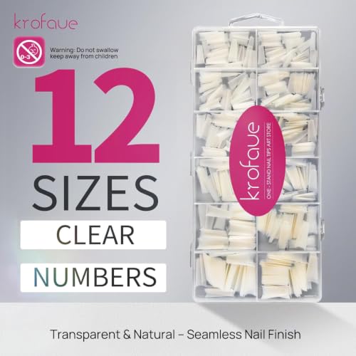 krofaue Natural Acrylic Nail Tips Square - Half Cover Coffin False Nails - color: Natural Square Coffin Half Cover