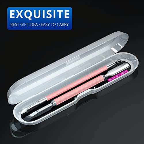 2PCS Pink Cuticle Pusher Tool and Scraper Nail Pusher - color: Pink
