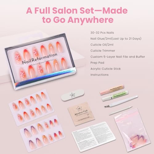 Nail Reformation Press On Nails, Tropic Tide Medium Almond 15 Sizes 30 Pcs - color: Tropic Tide