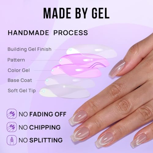BTArtbox Press On Nails, Short Coffin French Tip Nails, 32 Pcs Full Kit - color: A1-Milky Way