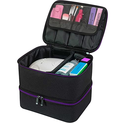 ButterFox Large Nail Polish Organizer Storage Case Holder, Fits Nail Lamp Dryer and 40-50 Bottles, Gel Nail Polish Kits Supplies Holder Bag (Black/Purple, S (30-40 Slots)) - color: Black/Purple, size: S (30-40 Slots)
