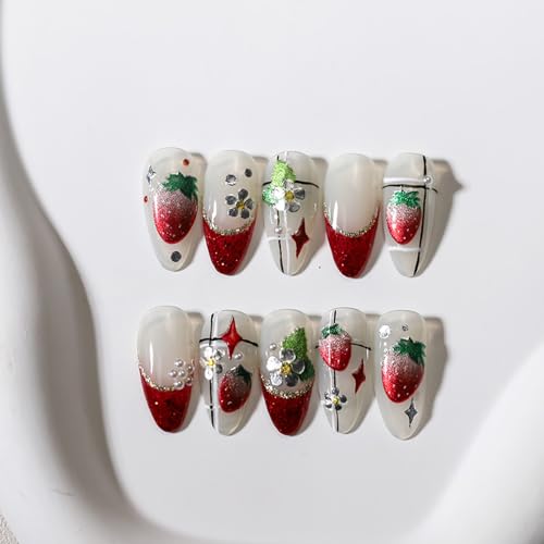 1 Sheet 5D Embossed Strawberry Nail Stickers Red Strawberry Jelly Nail Art Stickers Fruit Nail Decals Cute Red Strawberries Design Strawberries Nails Supplies for Women Summer Manicure Decor Supplies - style: strawberry