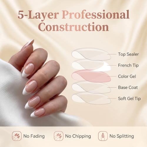 Press on Nails Short French Tip Almond Acrylic Press On Fake Nails 32pcs