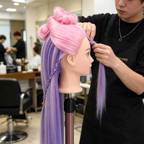Eumos Mannequin Head with Hair, 29'' Doll Head for Hair Styling - color: Pink Purple