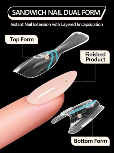 TOROKOM Sandwich Nails Dual Forms for Builder and Poly Nail Gel Extensions - color: Short Almond
