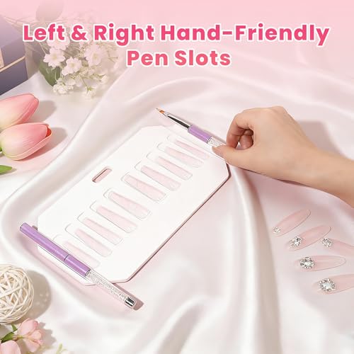 Original Nail Form Tray & Compartments Organizer - 10 Slot Acrylic Nail Form Display with Brush Holder for Salon & Home DIY Manicure - color: White