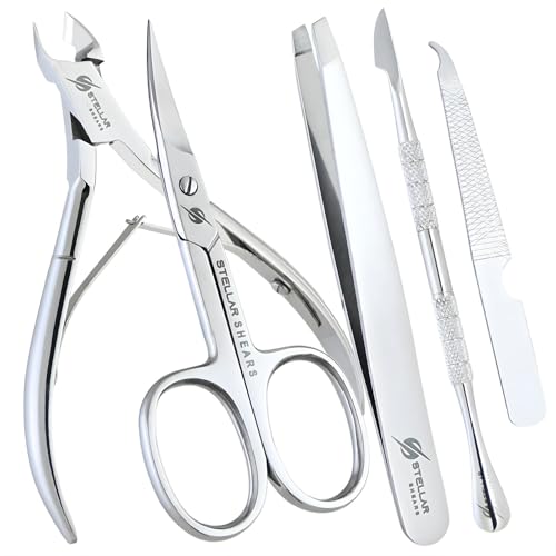 5-in-1 Cuticle Trimmer Set – Professional Cuticle Nipper, Scissors, Pusher, Tweezer & Nail File – Stainless Steel Manicure Pedicure Kit for Women, Salon & Home Nail Care (Silver) - color: Silver
