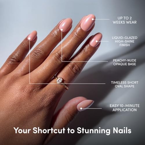 Glamnetic Press On Nails - Short Oval, Glazed Fake Nails 30 Pc Full Kit - color: Soft Skin - Light Pink Solid