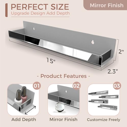 4 Pack 15 Inch Black Reflective Acrylic Floating Wall Shelves - color: 15in-black Mirror