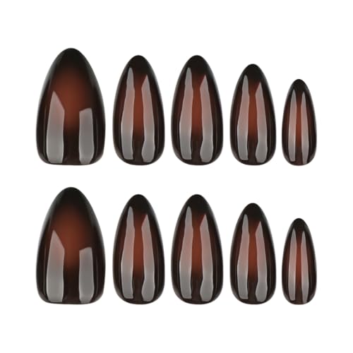 Brown Ombre Press on Nails Medium Almond False Nails 24Pcs - color: style-19