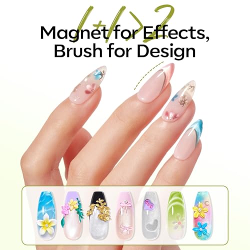 Modelones Cateye Gel Polish Nail Magnet 6PCS Cat Eye Tool Liner Brush Swirl - color: A1-Black Bead-Attracting