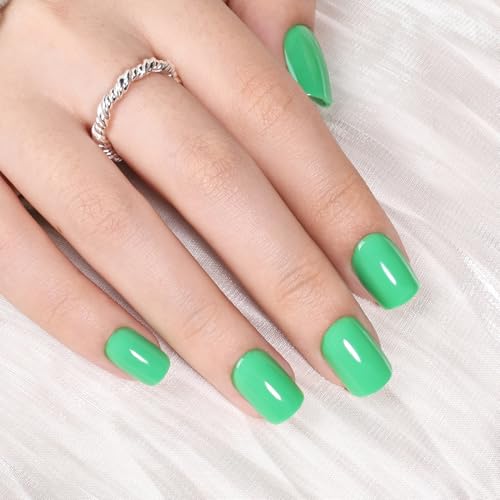 Green Press On Nails Square - Green Short Square Fake Nails - color: 6E - Fresh Green