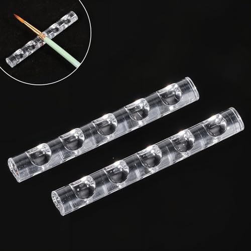 2 Pack Crystal Bar Pen Holder Transparent Brush Holder Acrylic Nail Art Painting Pen Brush Stand Brushes Rest Makeup Brushes Organizer Holders for Drawing Pens Manicure Nail Carving Pencils
