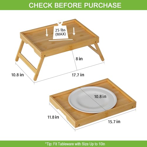 Youpehom Bamboo Bed Tray Tables with Folding Legs, Medium, 4-Pack, Bamboo - color: Bamboo-4 Pack, size: Medium