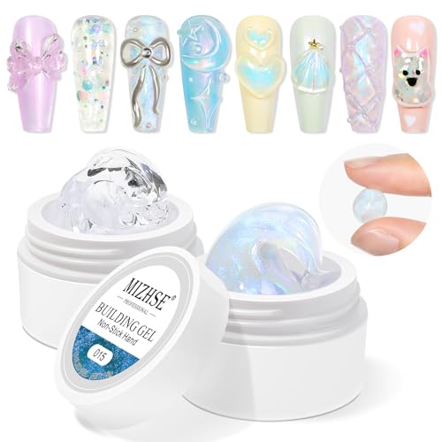 MIZHSE Non-Sticky Solid Builder Gel, Aurora Blue and Clear Sculpting Gel for Nails, Mermaid Pearl Building Carving Modeling Hard Extension 3D Nail Art Salon Home DIY - color: 15g Aurora Blue+Clear