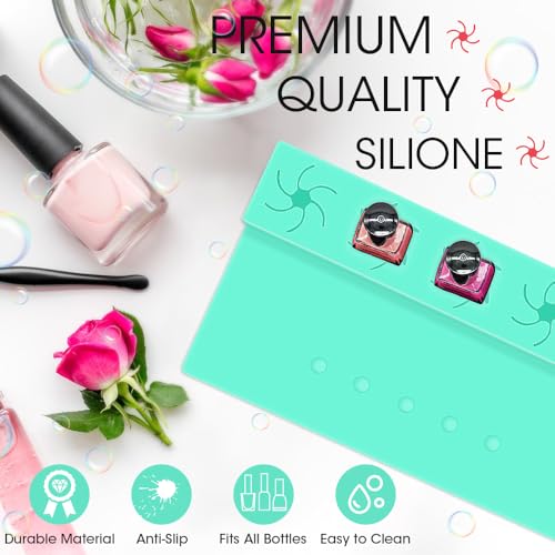 Nail Polish Holder, 2 in 1 Silicone Hand Rest Mat-Turquoise - color: Turquoise