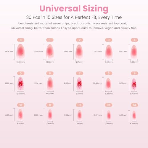 Nail Reformation Press On Nails, Pink Ombré Medium Almond 15 Sizes 30 Pcs - color: Blushing Conch