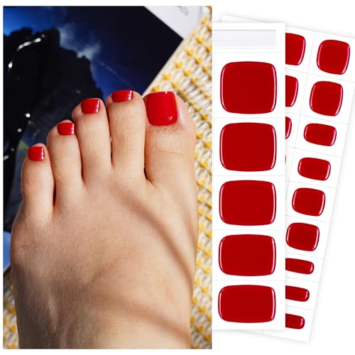 DANNI & TONI Semi Cured Gel Toenail Strips Bordeaux Red Glaze Toe Nail Stickers Gel Pedi Wraps 37 Stickers |Ruby Rush - color: Ruby Rush-pedi
