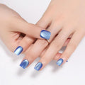 Royal Blue Press on Nails Short Square, Cat Eye Fake Nails, 30Pcs - color: B01-Ice Blue
