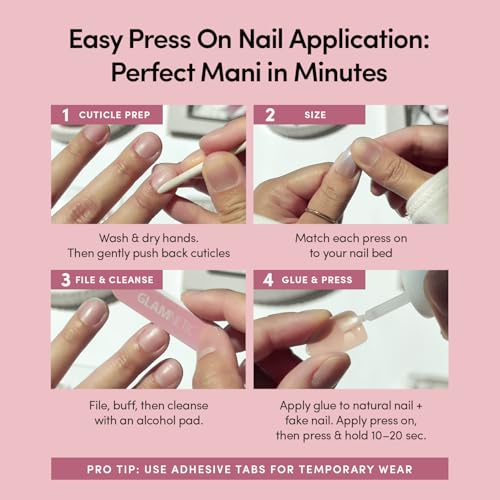 Glamnetic Press On Nails - Medium Coffin, Velvet Fake Nails 30 Pc Full Kit - color: 3F - Oyster Opal