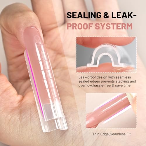 JEWHITENY 140 PCS Sandwich Nails Dual Forms:Long Square Reusable Nail Forms with Guide Lines,14 Sizes Nail Mold for Nails Extension,Salon & Home DIY Nail Art Tools - color: Long Square-SMZ-03