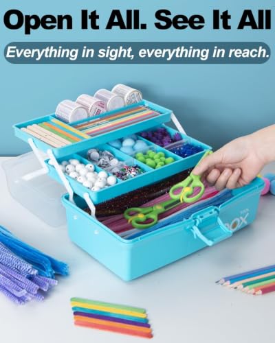 TERGOO 13in Lager Plastic Craft Organizer and Storage 3-Layer Tackle Box - color: Blue