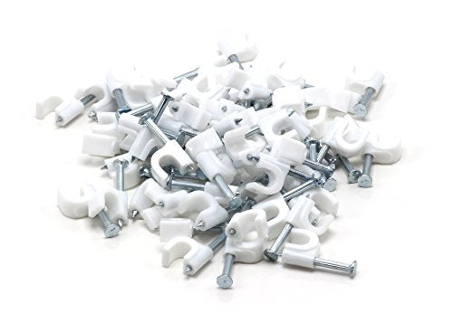 THE CIMPLE CO Single Coaxial Cable Clips 1/4 in - Indoor/Outdoor Cable Fasteners for Coax, Ethernet, CAT, Wires, and Tubing - Wire Clips with Nails 1/4 Inch (6mm) - 100 PCS, White - size: 100 Pack
