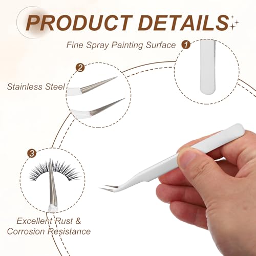 HARFINGTON 9pcs Curved Pointed Craft Tweezers with Protective Cover White - color: White