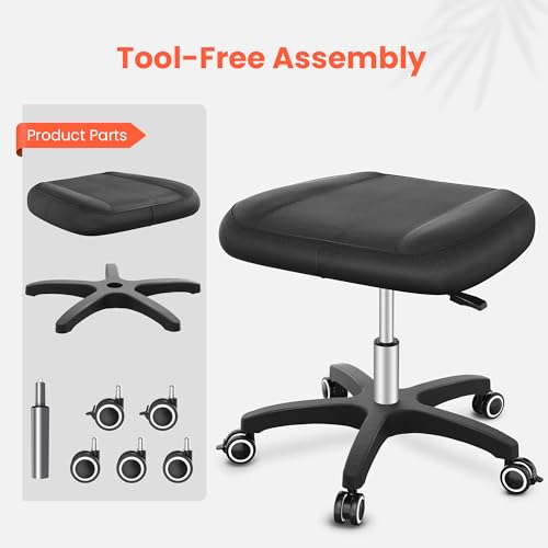 TASALON Adjustable Height Rolling Footrest Stool with Lockable 360° Wheels