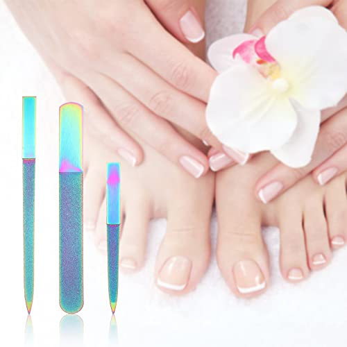 Mudder 3 Pcs Stainless Steel Diamond Nail File Set Rainbow Color - color: Rainbow Color