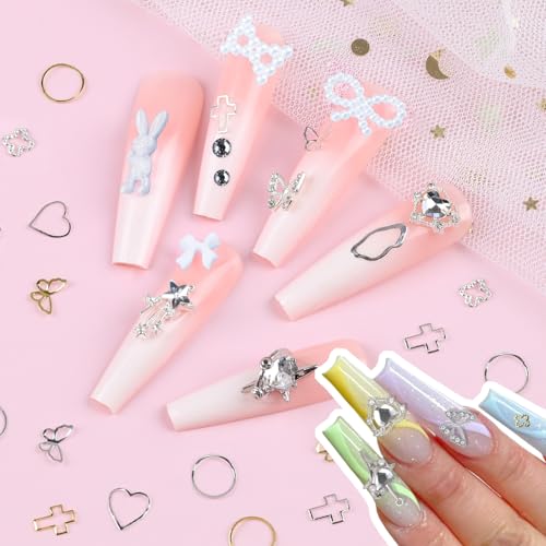 650PCS Cute 3D Resin Nail Charms and Gems White Flower Bow Butterfly Charms - color: White