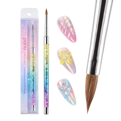 PANA Kolinsky 3D Acrylic Nail Brushes with Liquid Glitter Handle - For Professional Acrylic Powder Liquid Manicure Pedicure (Rainbow Color, Size #5) - style: style 5