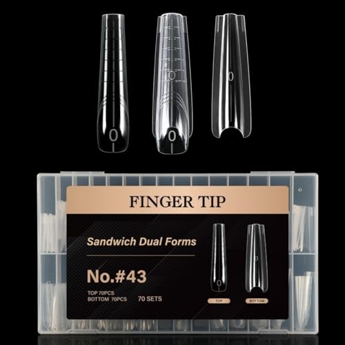 140Pcs Sandwich Dual Nail Forms 14sizes Quick Building Gel Nail Extensions-Dual Form with Reusable Top and Bottom Mold Tips (No.#43 (140Pcs)) - size: No.#43 (140Pcs)