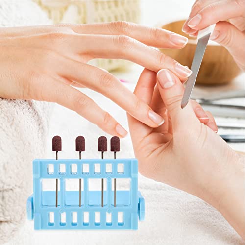 Beaupretty Nail Grinding Tool Box with 16 Holes Portable Manicure Organizer Compact Nail Drill Bits Holder for Home and Professional Use - color: Light Blue