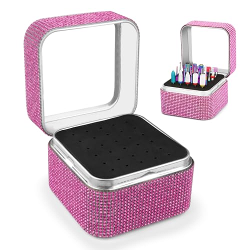 Cellentool 30 Holes Nail Drill Bits Holder Rhinestone Case Box - color: Pink, size: 30 Holes