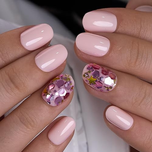 CurvLife Extra Short Oval Press On Nails, Dream Spark Pink, Soft Gel - color: D6 - Dream Spark