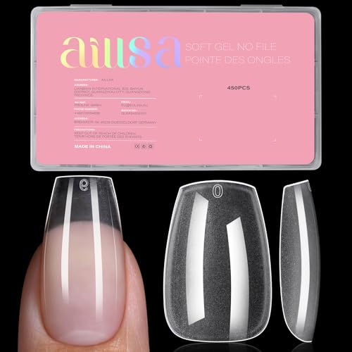 AILLSA Medium Coffin Full Cover Matte Thickened Nail Tips