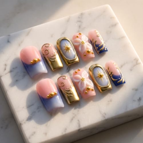 Handmade Press on Nails Medium French Tip Acrylic False Nails 10Pcs - color: style10