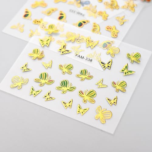 30 Sheets 3D Butterfly Nail Stickers Gold Foil Edge Nail Decals - color: Style-40