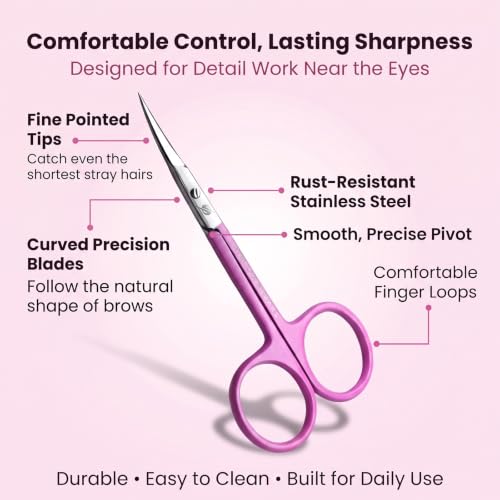 Curved Cuticle and Eyebrow Scissors with Eyelash Comb, Pink - color: Ss-csp-02