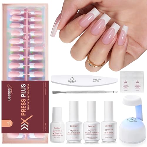 Beetles Press On Nail Kit - Long Square French Tip Nails 224 Pcs - color: E - Pink French - L