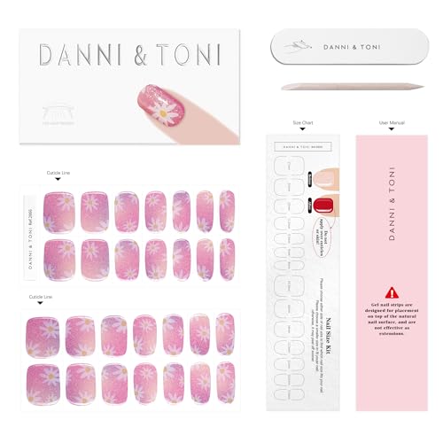 DANNI & TONI Semi Cured Gel Nail Strips Daisy Pink Holographic Gradient Gel Nail Wraps 28 Stickers | Aurora Bloom - color: Aurora Bloom