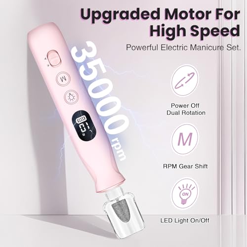 Electric Nail Drill Cordless 2000 mAh Rechargeable Portable Nail File Drill - color: Pink