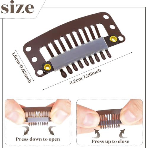 WILLBOND 30 Pcs Wig Clips Hair Extensions, 9-Teeth 32 Mm, Dark Brown - color: Dark Brown