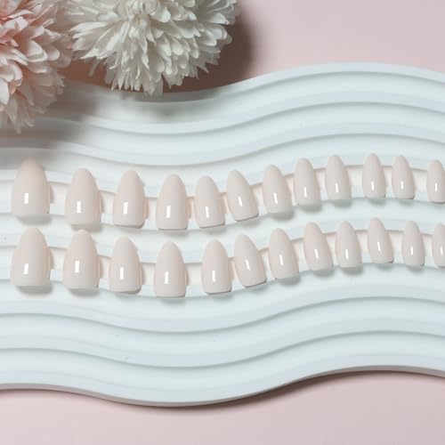 Milky White Acrylic Press on Nails Short Almond Shaped Fake Nails - color: 03-Short White